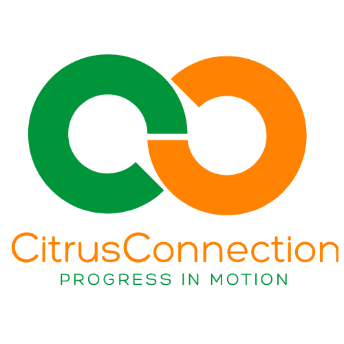 CitrusConnection Progress in Motion logo with green and orange interlocking circular shapes
